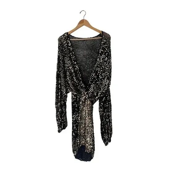 Retrofete Black and Gold Sequin Mini Dress